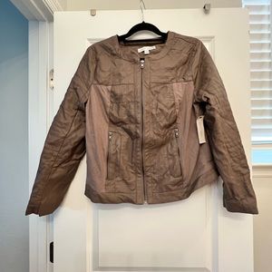 NWT Larry Levine Faux Leather Moto Zip up Jacket, Large